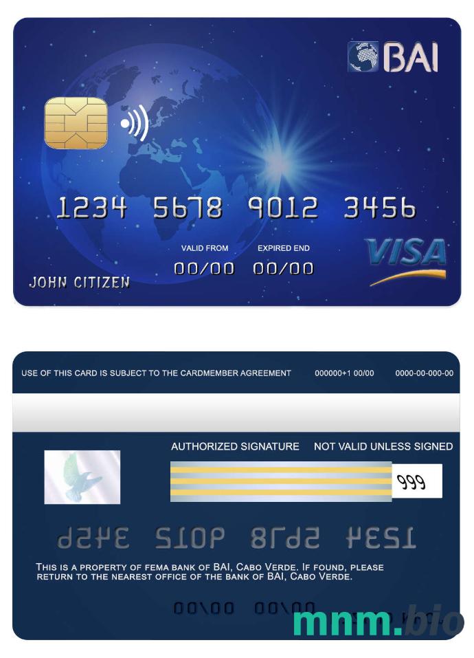 Cabo Verde BAI bank przykład karty visa w formacie PSD